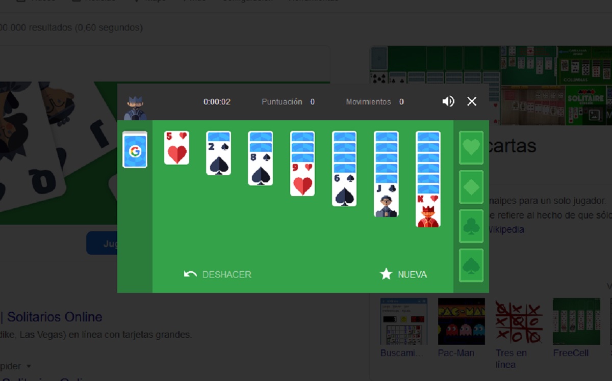 Solitario, uno de los juegos de Google