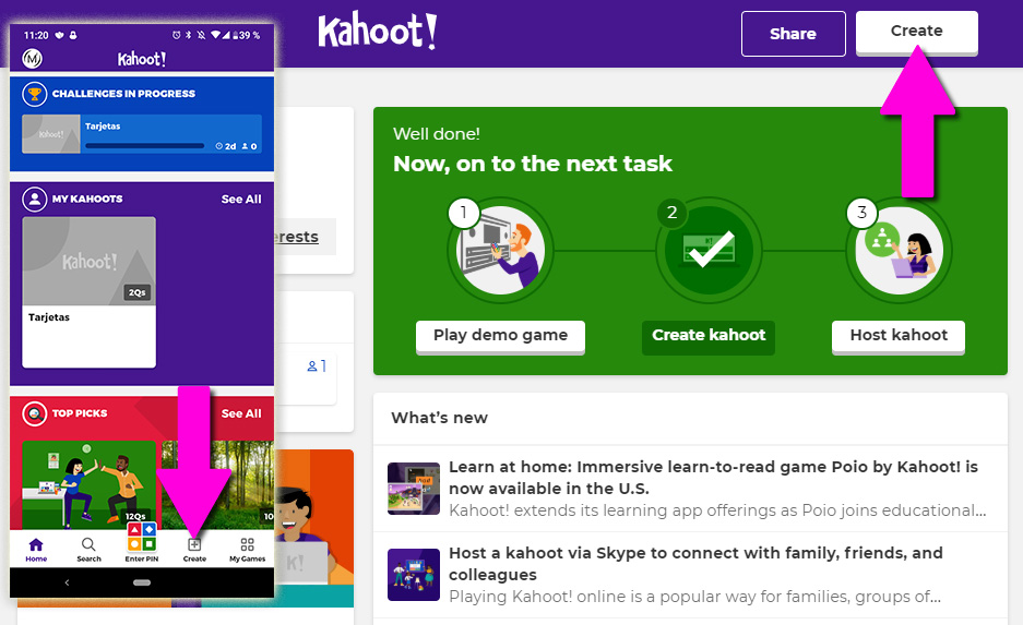 kahoot espanol create