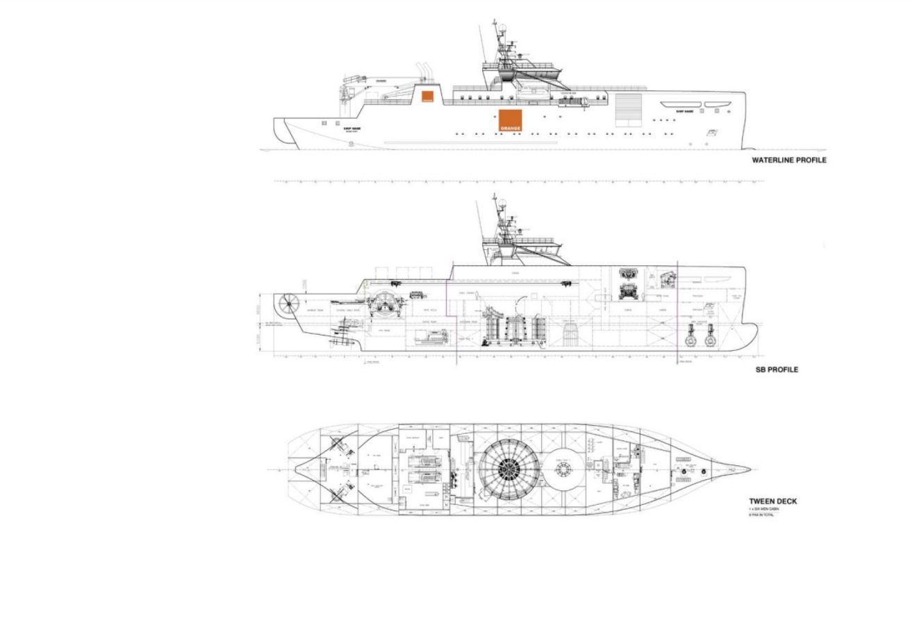 Planos de construcción del barco Sophie Germain de Orange