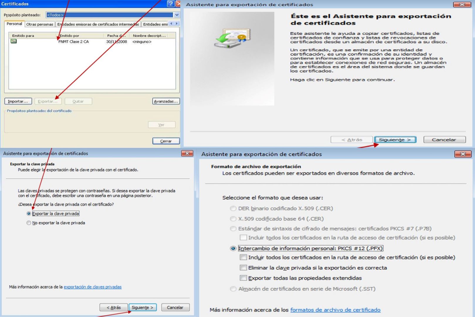 como exportar un certificado digital a un pendrive