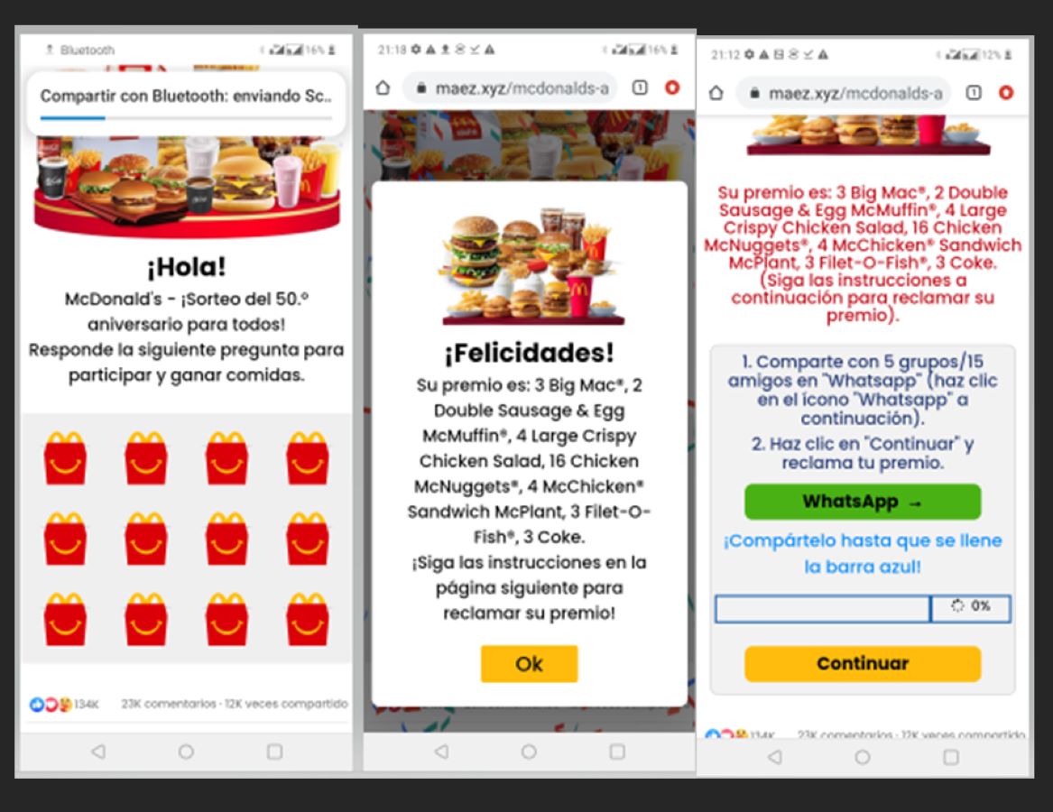 ciberestafa McDonalds WhatsApp